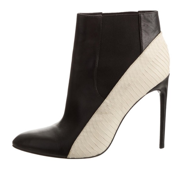 Rachel Zoe Shoes - Rachel Zoe Gael Leather Snakeskin Trimmed Pointed-Toe Booties, Size 9